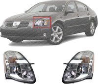 Set Of 2 Front Head Light Assembly Plastic Left Driver & Right Passenger Side Direct Replacement Compatible With 2004-2006 Nissan Maxima NI2502183 NI2502150 NI2503183 NI2503150