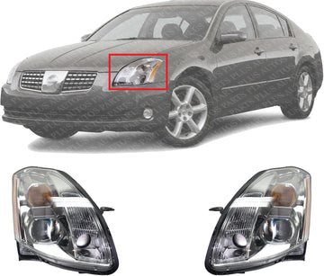 Set Of 2 Front Head Light Assembly Plastic Left Driver & Right Passenger Side Direct Replacement Compatible With 2004-2006 Nissan Maxima NI2502183 NI2502150 NI2503183 NI2503150