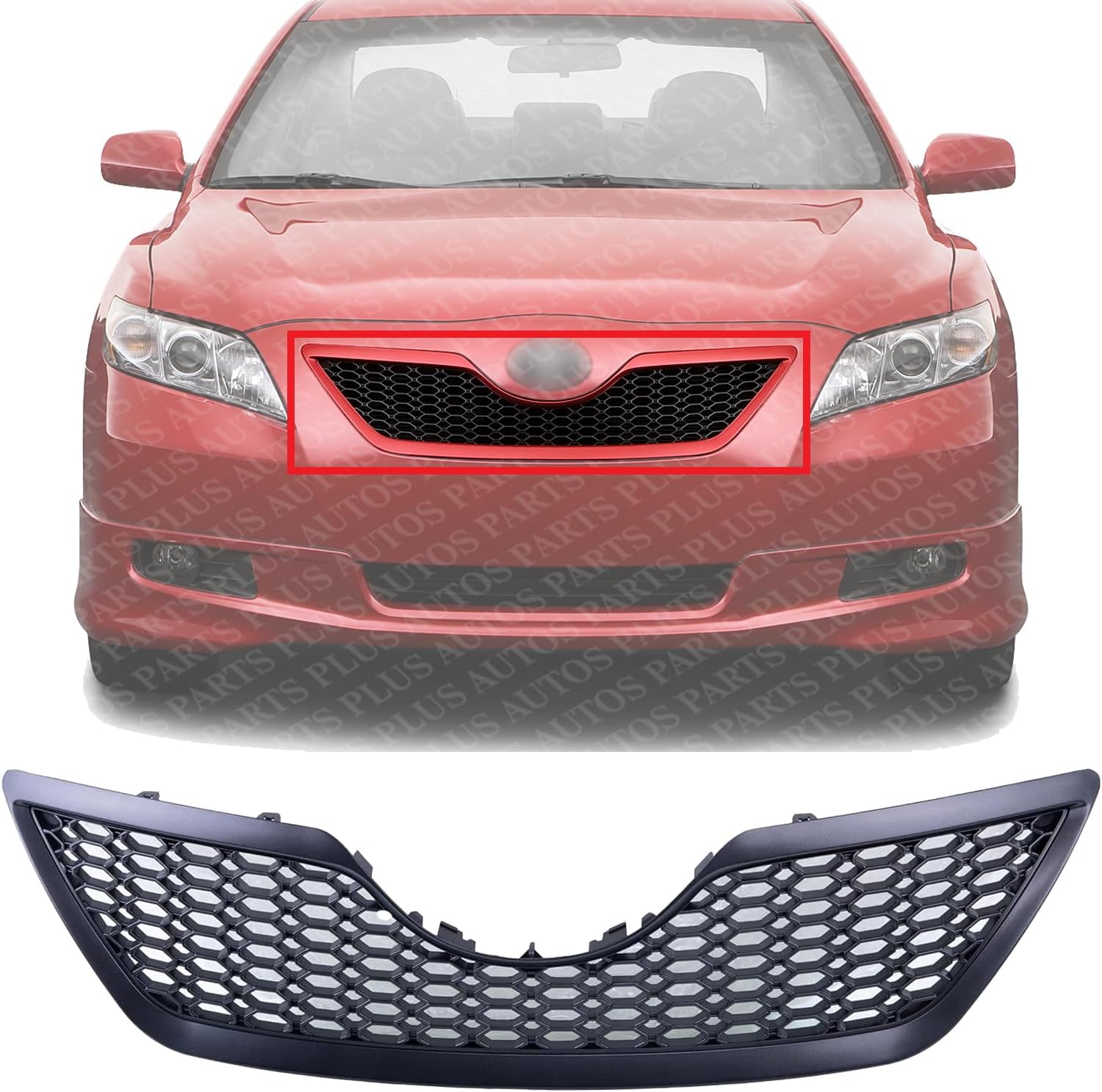 Front Grill Assembly Primed Shell And Insert Plastic Direct Replacement Compatible With 2007-2009 Toyota Camry TO1200291 5310106180C0