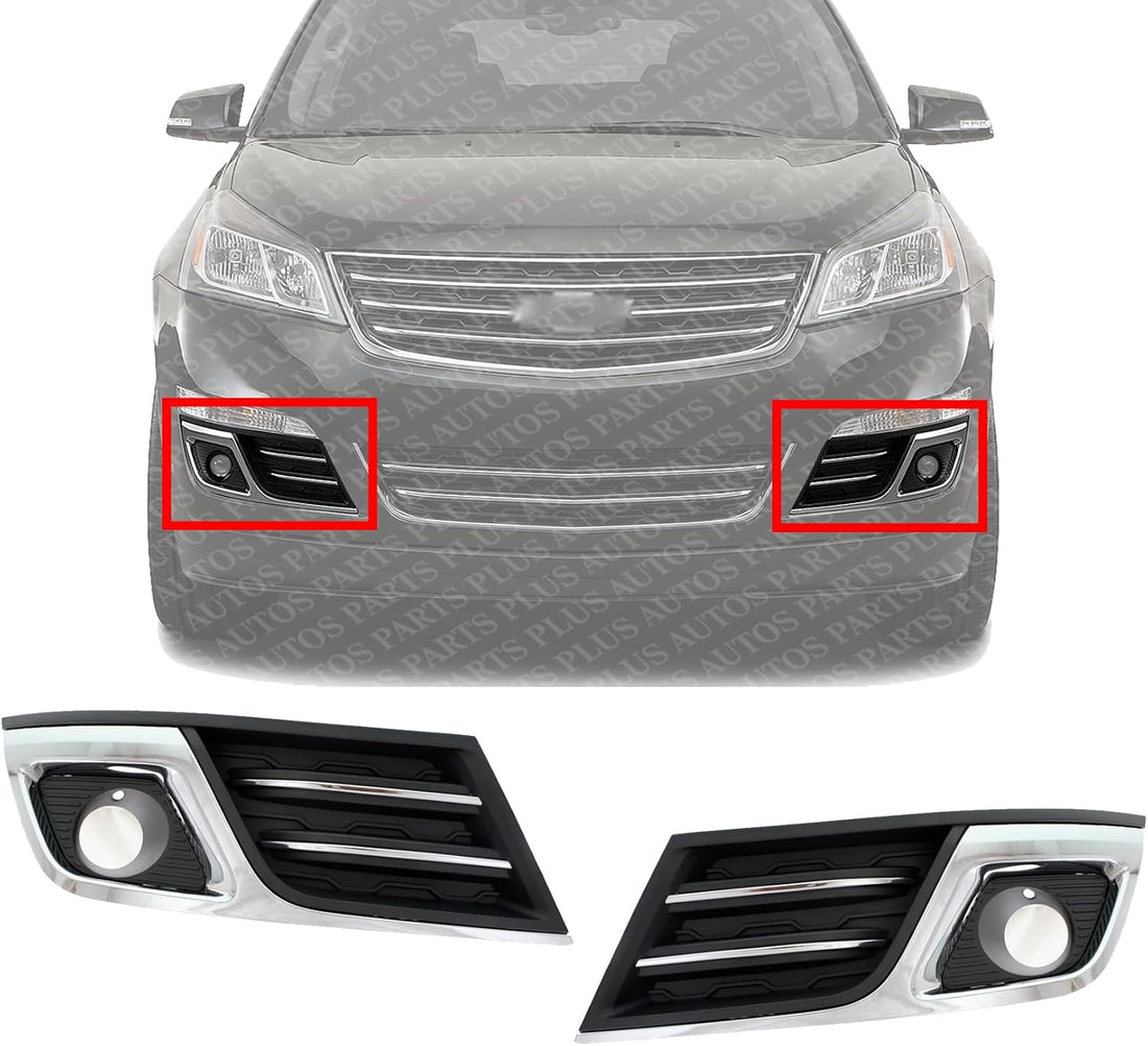 Set Of 2 Front Fog Light Moldings Textured Plastic With Chrome Trim Left Driver & Right Passenger Side Direct Replacement Compatible With 2013-2017 Chevrolet Traverse