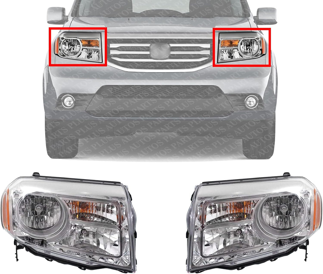 Set Of 2 Front Head Light Assembly Halogen Right Passenger And Left Driver Side Direct Replacement Compatible With 2012-2015 Honda Pilot HO2503147 HO2502147 33100SZAA11 33150SZAA11