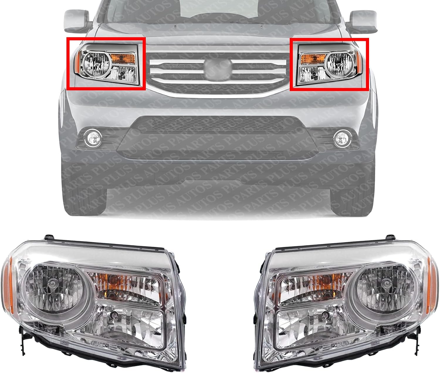 Set Of 2 Front Head Light Assembly Halogen Right Passenger And Left Driver Side Direct Replacement Compatible With 2012-2015 Honda Pilot HO2503147 HO2502147 33100SZAA11 33150SZAA11