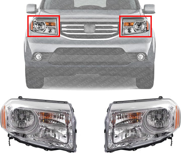 Set Of 2 Front Head Light Assembly Halogen Right Passenger And Left Driver Side Direct Replacement Compatible With 2012-2015 Honda Pilot HO2503147 HO2502147 33100SZAA11 33150SZAA11