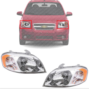 Set Of 2 Head Light Assembly Halogen Right Passenger & Left Driver Side Direct Replacement Compatible With 2007-2011 Chevrolet Aveo 96650525 96650526