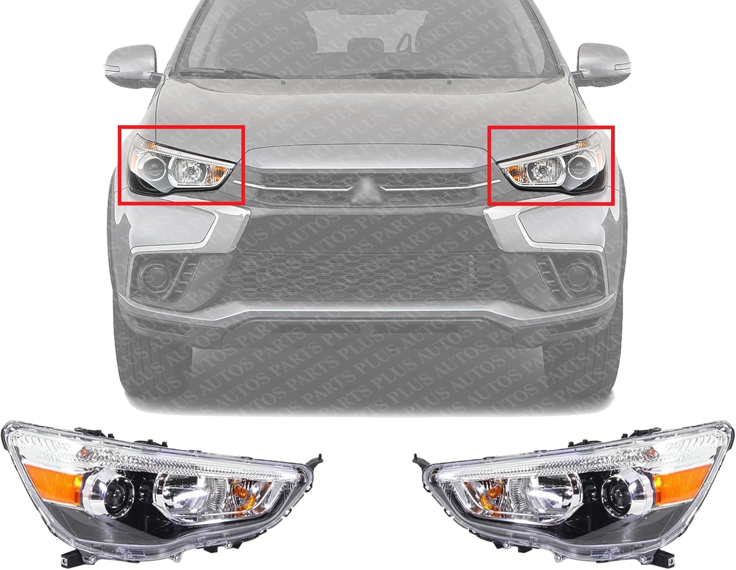 Set Of 2 Front Head Light Assembly Halogen Right Passenger & Left Driver Side Direct Replacement Compatible With 2011-2019 Mitsubishi Outlander Sport/RVR MI2503160 MI2502160