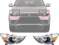 Set Of 2 Front Head Light Assembly Halogen Right Passenger & Left Driver Side Direct Replacement Compatible With 2011-2019 Mitsubishi Outlander Sport/RVR MI2503160 MI2502160