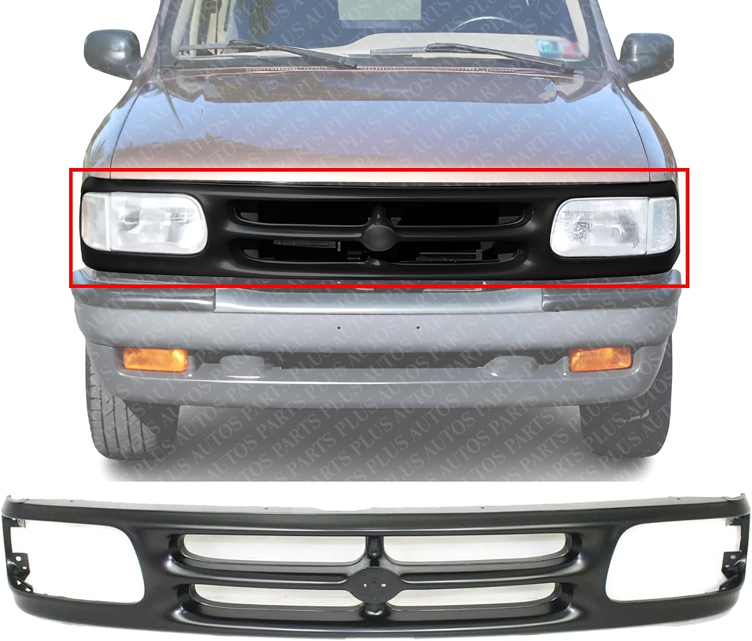 Front Grille Primed Shell And Insert Plastic Direct Replacement Compatible With 1994-1997 Mazda Pickup MA1200145 ZZM150710