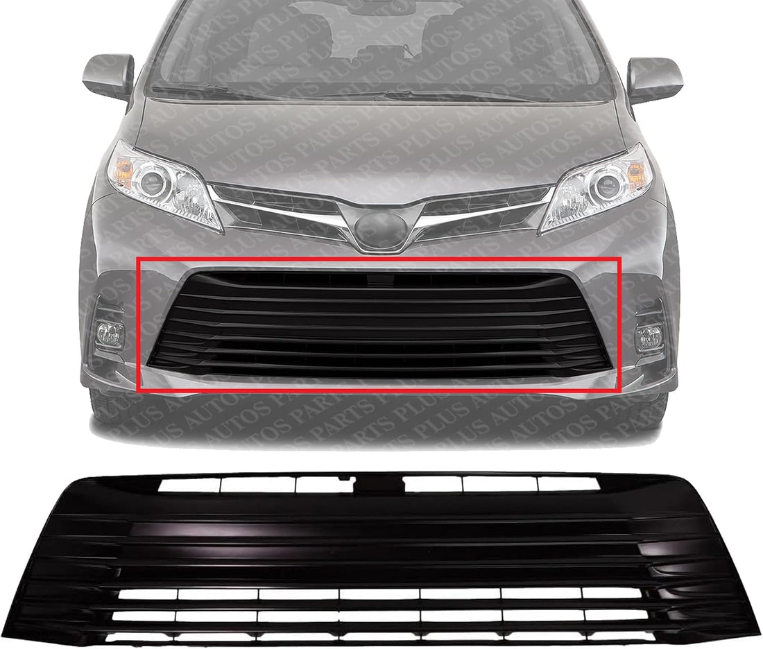 Front Bumper Grille Primed Plastic Direct Replacement Compatible With 2018-2020 Toyota Sienna TO1036201 5310208010