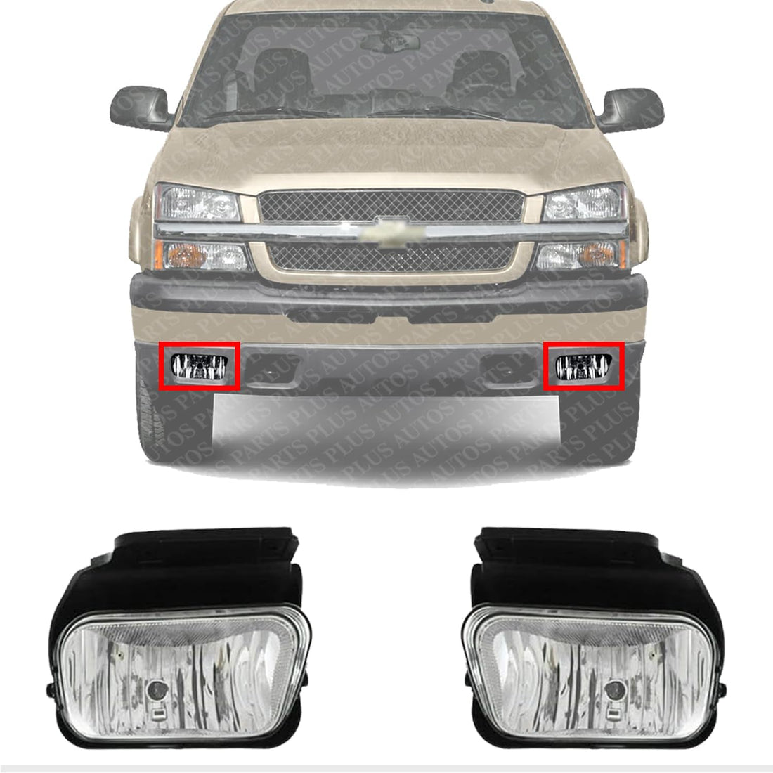Set Of 2 Front Fog Lights Assembly Left Driver & Right Passenger Side Direct Replacement Compatible With 2004-2006 Chevrolet Silverado 1500 2500HD 3500 GM2592150 GM2593150 15791434
