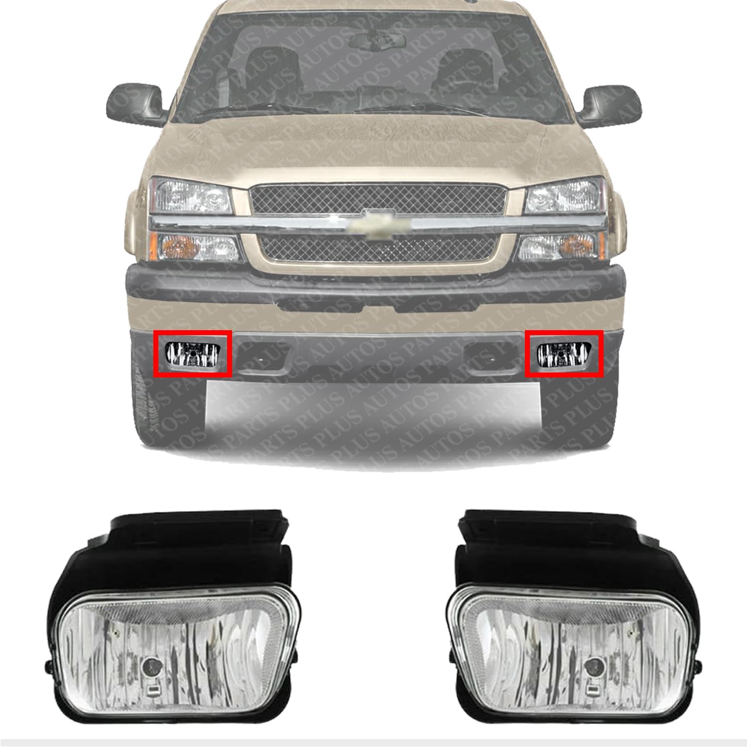 Set Of 2 Front Fog Lights Assembly Left Driver & Right Passenger Side Direct Replacement Compatible With 2004-2006 Chevrolet Silverado 1500 2500HD 3500 GM2592150 GM2593150 15791434