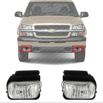 Set Of 2 Front Fog Lights Assembly Left Driver & Right Passenger Side Direct Replacement Compatible With 2004-2006 Chevrolet Silverado 1500 2500HD 3500 GM2592150 GM2593150 15791434