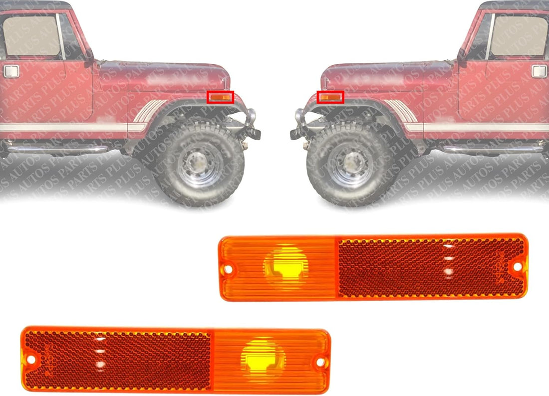 Front Set Of 2 Side Marker Lens Corner Light Left Driver & Right Passenger Side Direct Replacement Compatible With 1968-1986 Jeep CJ Series CH2550107 J0994020