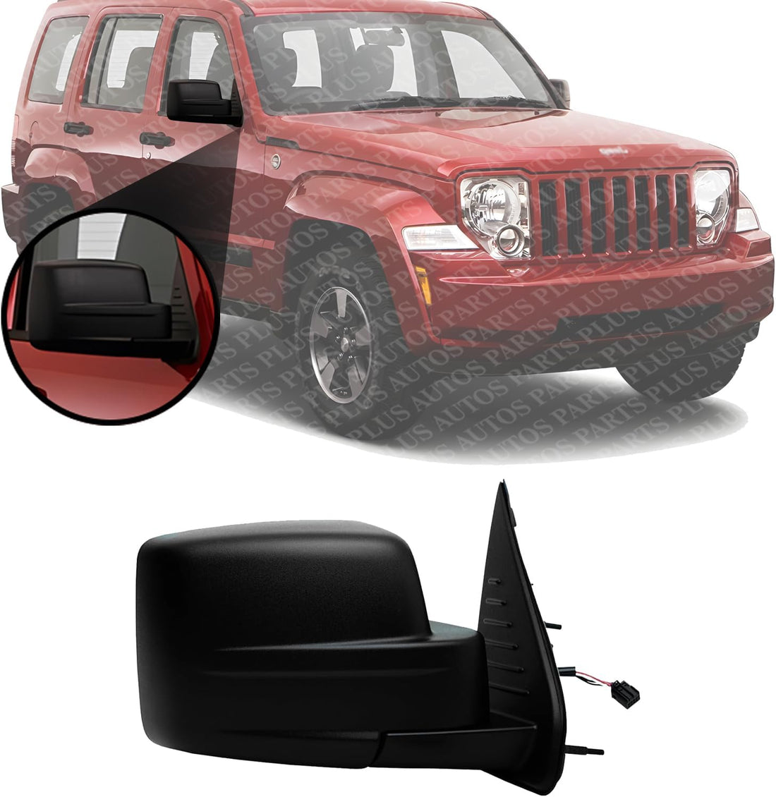 Front Power Mirror Manual Folding Heated Textured Right Passenger Side Direct Replacement Compatible With 2008-2012 Jeep Liberty CH1321287 57010078AF