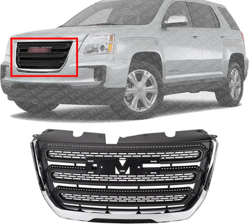 Front Grille Assembly Textured Shell And Insert Plastic With Chrome Frame Direct Replacement Compatible With 2016-2017 GMC Terrain GM1200723 23379208