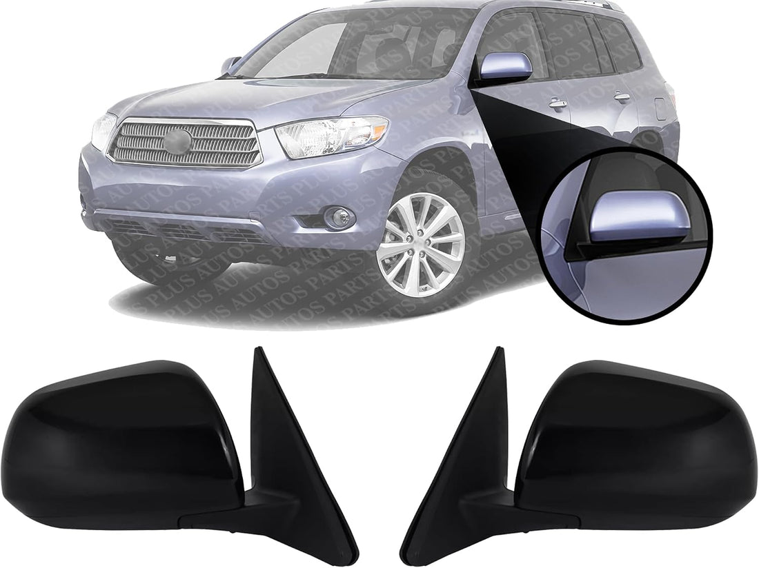 Set Of 2 Front Power Mirror Manual Folding Heated Primed Plastic Right Passenger & Left Driver Side Direct Replacement Compatible With 2008-2013 Toyota Highlander TO1320246 TO1321246