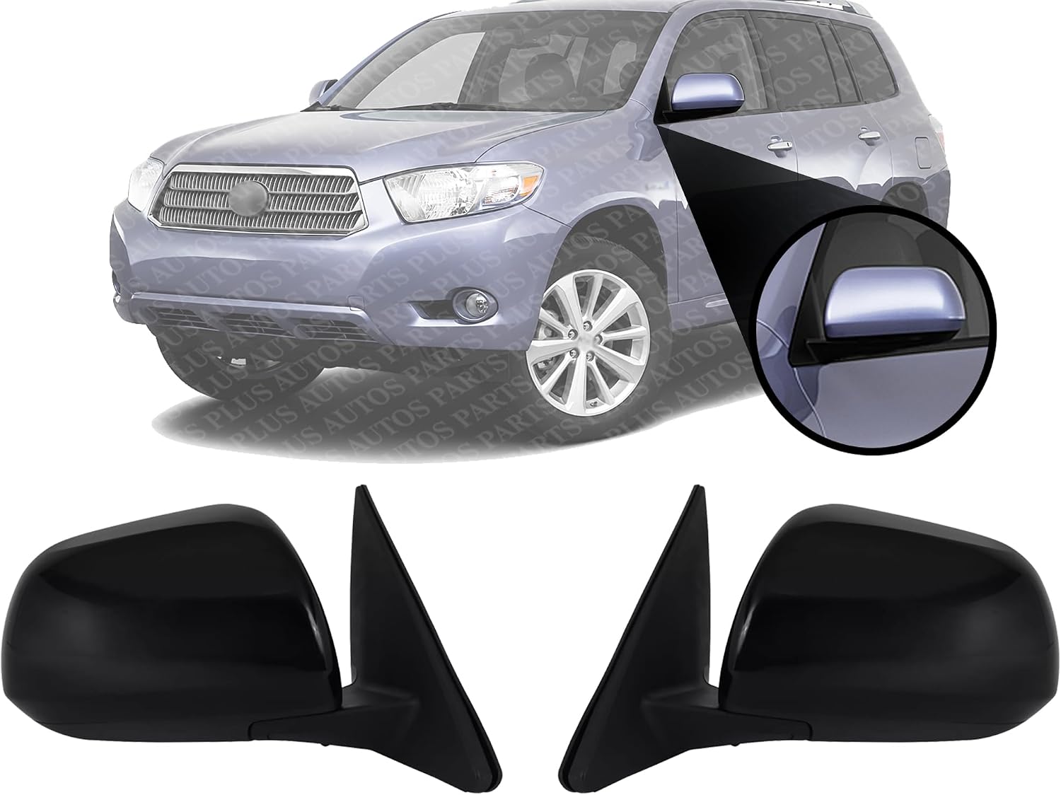 Set Of 2 Front Power Mirror Manual Folding Heated Primed Plastic Right Passenger & Left Driver Side Direct Replacement Compatible With 2008-2013 Toyota Highlander TO1320246 TO1321246