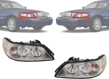 Set Of 2 Front Head Light Assembly Plastic Left Driver & Right Passenger Side Direct Replacement Compatible With 2005-2011 Lincoln Town Car FO2502214 FO2503214