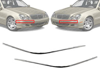 Set Of 2 Front Bumper Molding Chrome Left Driver & Right Passenger Side Direct Replacement Compatible With 2000-2002 Mercedes-Benz E-Class MB1044101 MB1044102 2108851074 2108850974