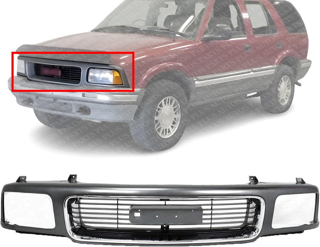 Front Grille Silver Shell And Painted Gray Insert Direct Replacement Compatible With 1994-1997 GMC Sonoma / 1995-1997 Jimmy GM1200355 15647633