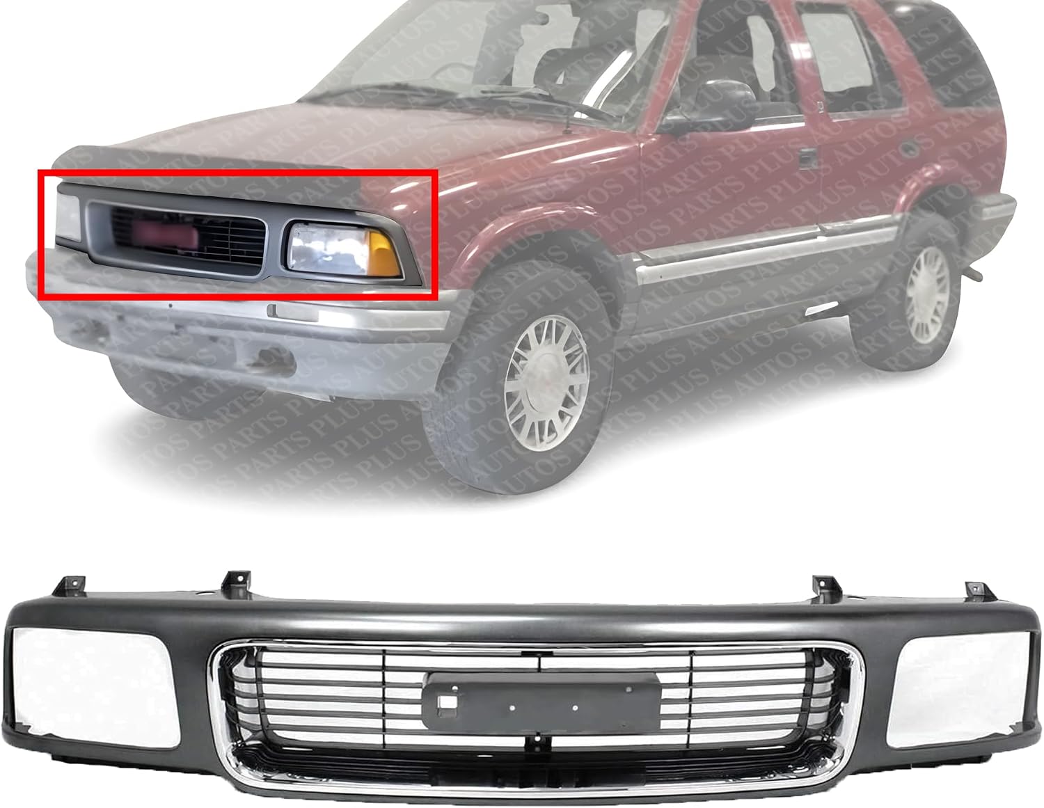 Front Grille Silver Shell And Painted Gray Insert Direct Replacement Compatible With 1994-1997 GMC Sonoma / 1995-1997 Jimmy GM1200355 15647633