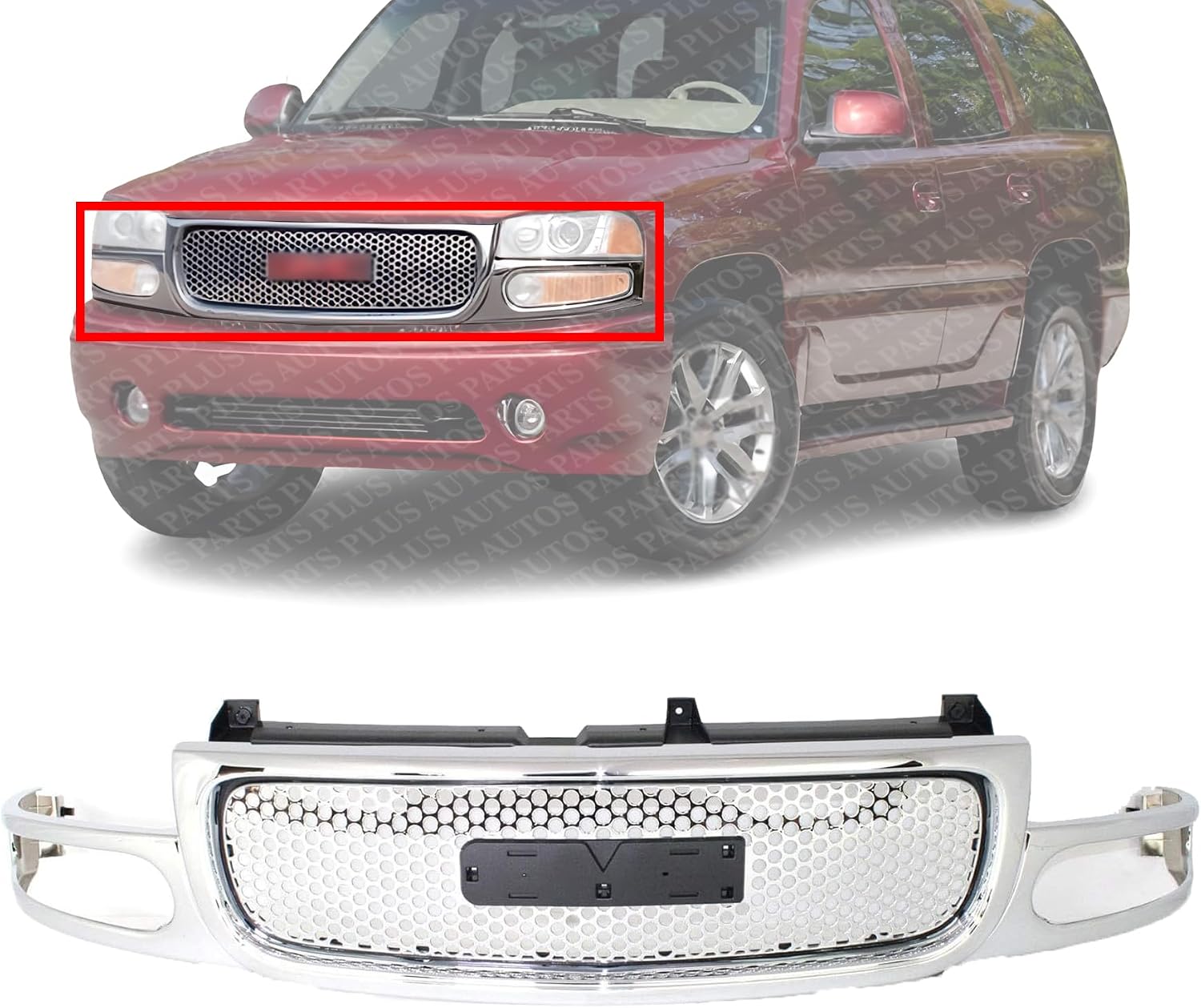 Front Grille Shell And Insert Chrome Direct Replacement Compatible With 2001-2006 GMC Yukon GM1200510 19130789