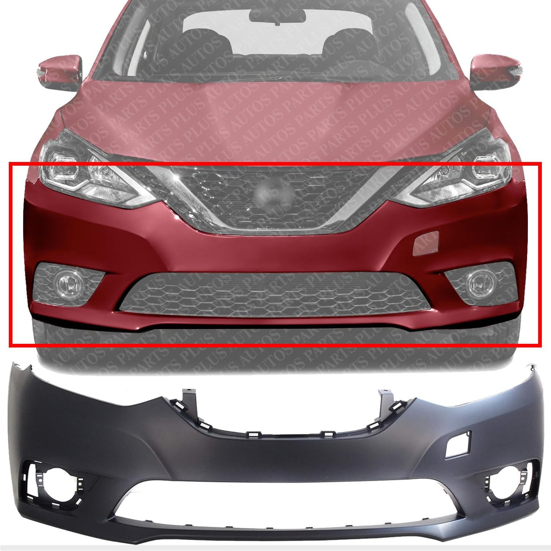 AUTOS PARTS PLUS Front Bumper Cover Primed Direct Replacement Compatible With 2016-2019 Nissan Sentra NI1000313 620223YU1J