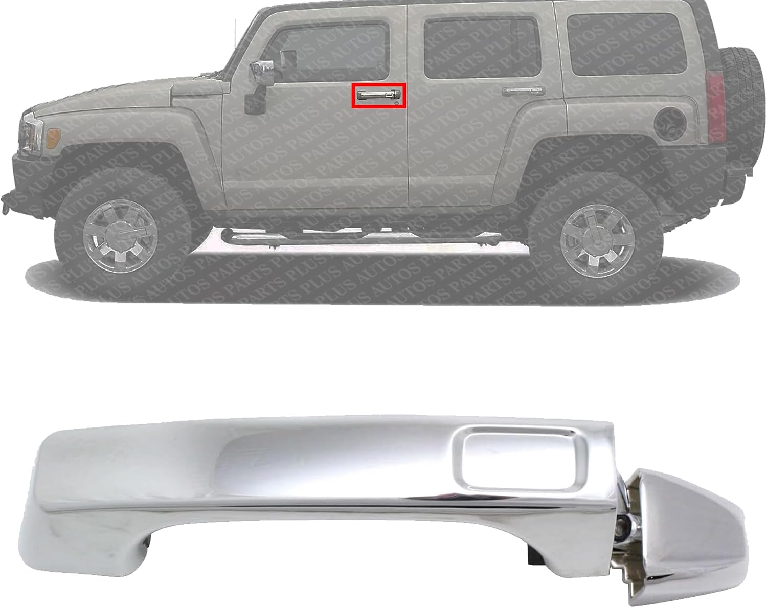 Set of 2 Front & Rear Exterior Door Handle + Cap Chrome Plastic Right Passenger & Left Driver Side Direct Replacement Compatible with 2006-2010 Hummer H3 FDH010179 25832249