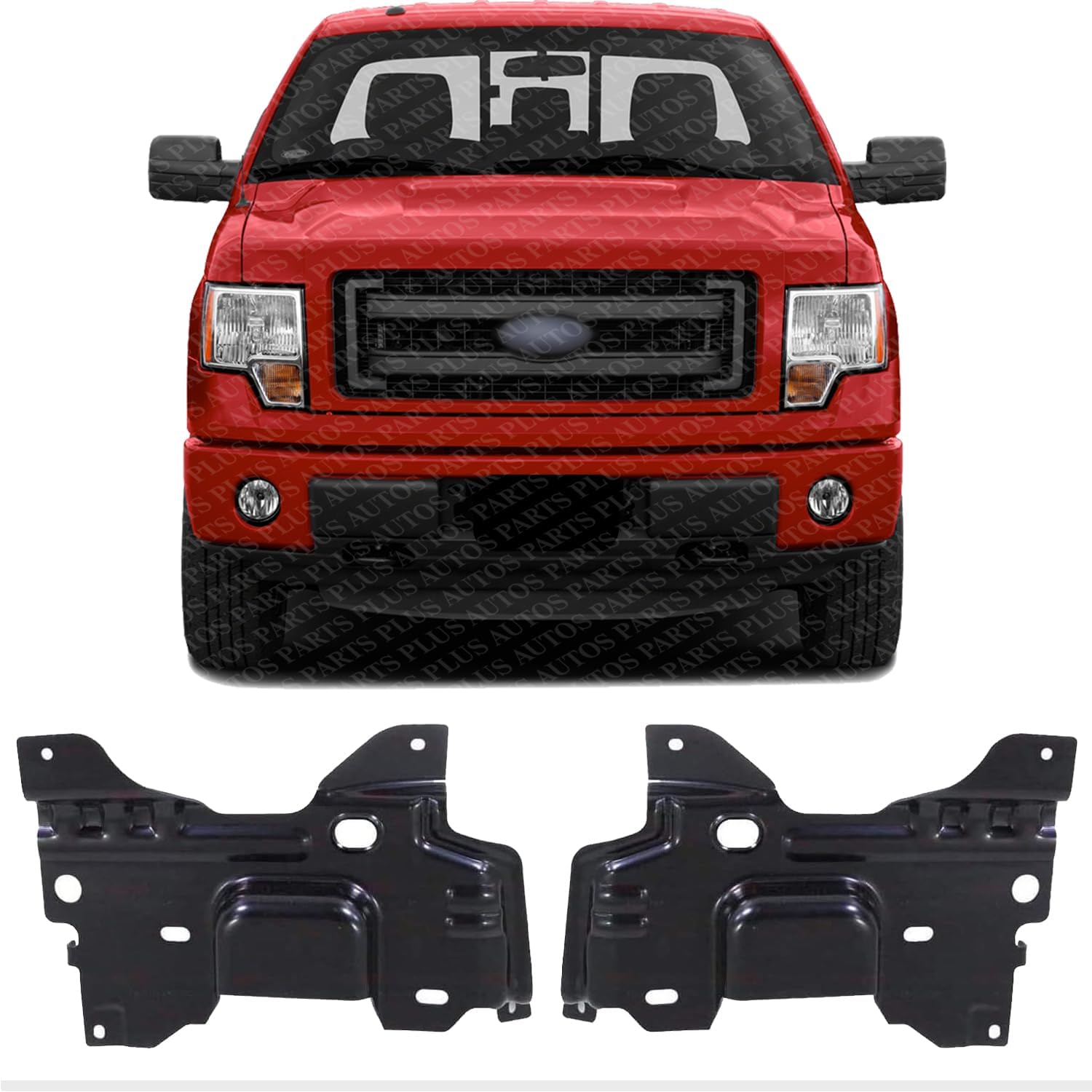 Set Of 2 Front Bumper Bracket Steel Left Driver & Right Passenger Side Direct Replacement Compatible With 2009-2014 Ford F-Series FO1066180 FO1067180 9L3Z17B984A 9L3Z17B985A
