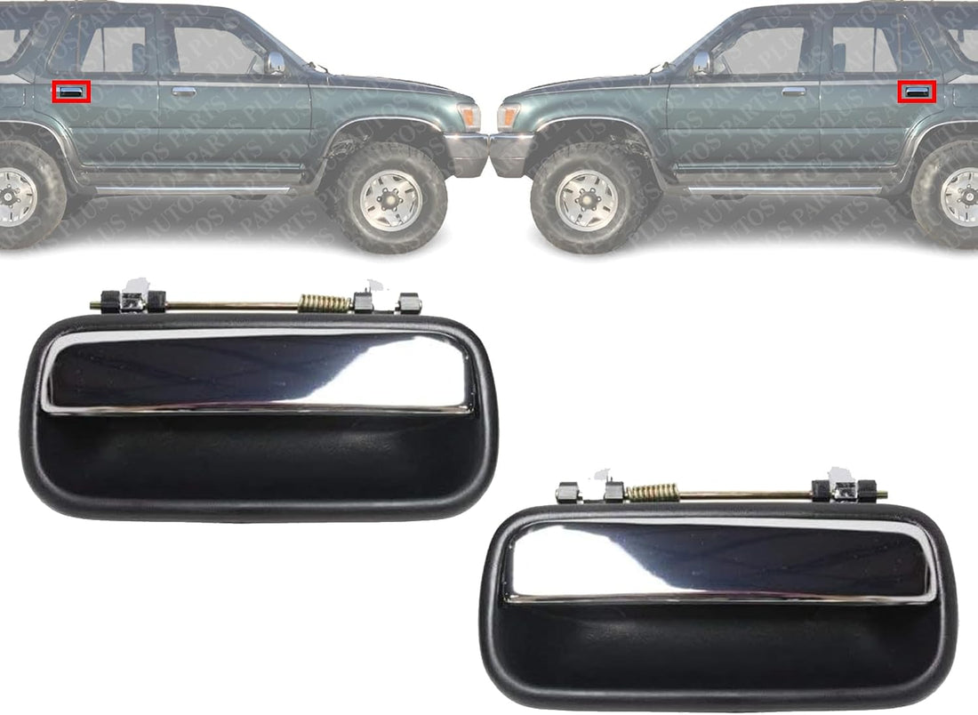 Set of 2 Rear Exterior Door Handle Textured Bezel with Chrome Lever Left Driver & Right Passenger Side Direct Replacement Compatible with 1990-1995 Toyota 4Runner TO1521108 TO1520108