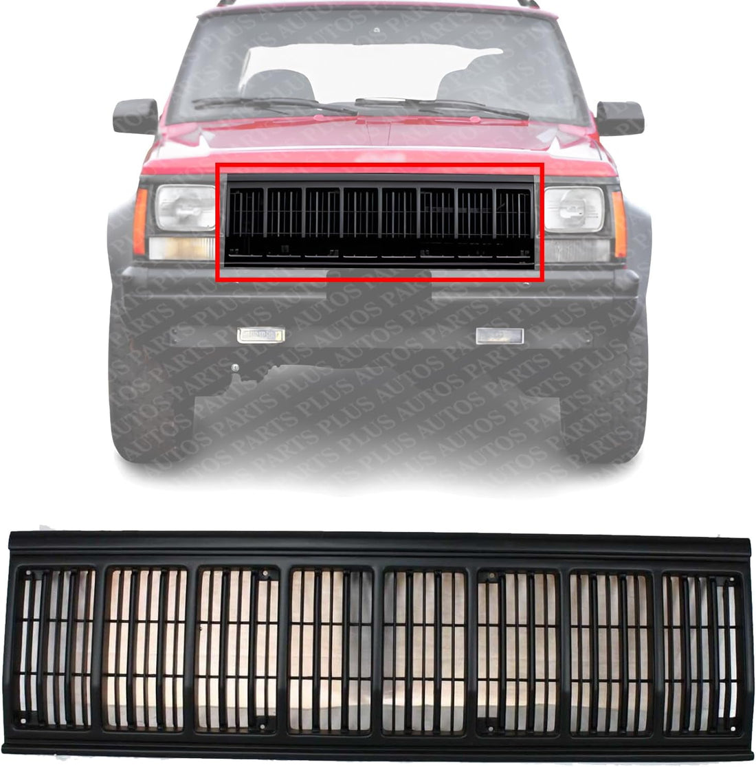 Front Grille Primed Shell And Insert Plastic Direct Replacement Compatible With 1991-1996 Jeep Cherokee CH1200176 55034046