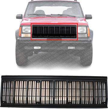 Front Grille Primed Shell And Insert Plastic Direct Replacement Compatible With 1991-1996 Jeep Cherokee CH1200176 55034046
