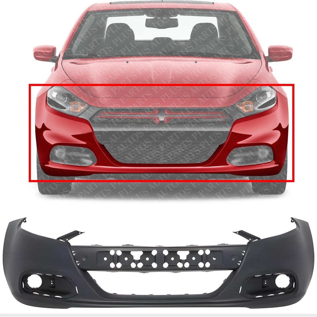 Front Bumper Cover Primed Without Tow Hook Holes Direct Replacement Compatible With 2013-2016 Dodge Dart CH1000A29 1TS71TZZAE