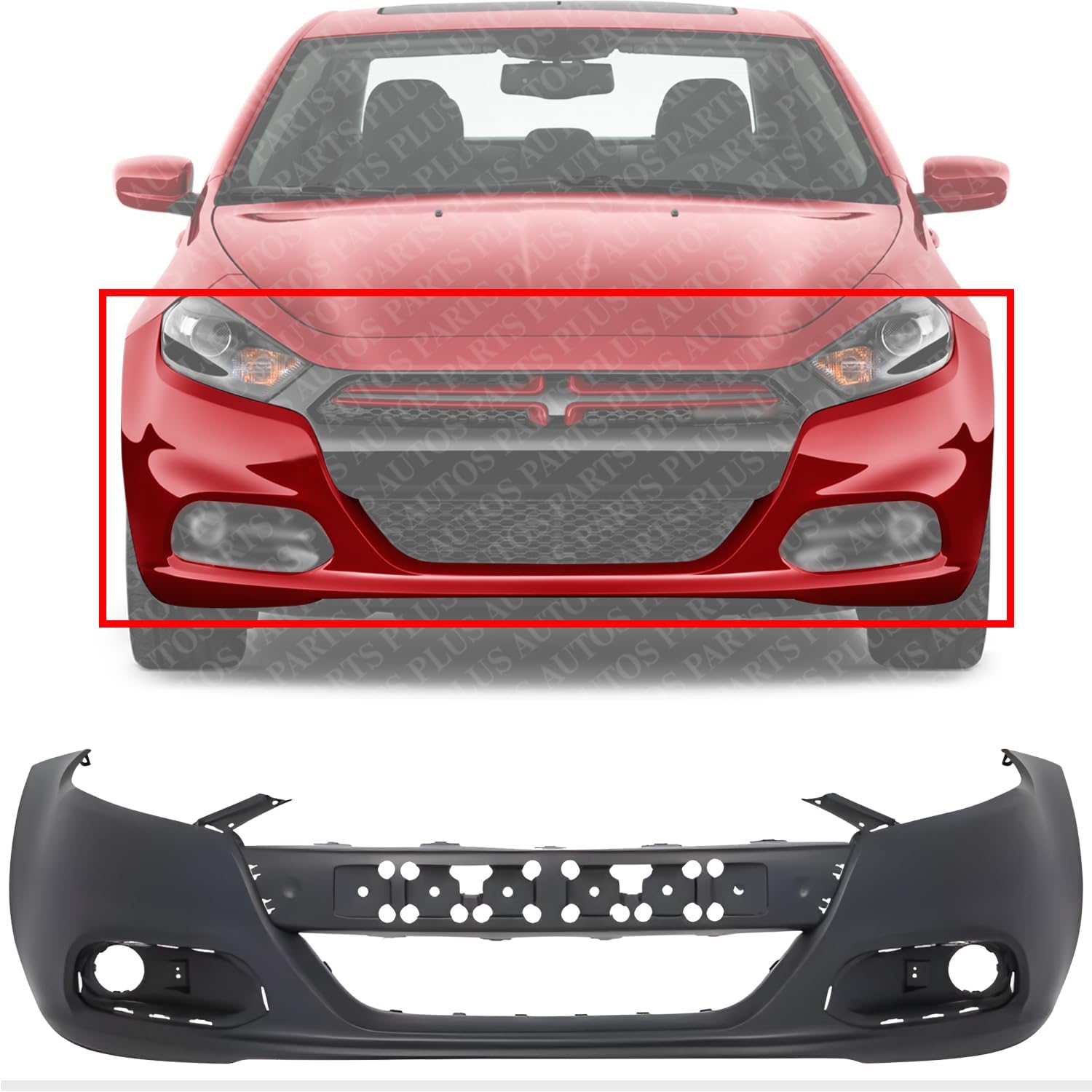 Front Bumper Cover Primed Without Tow Hook Holes Direct Replacement Compatible With 2013-2016 Dodge Dart CH1000A29 1TS71TZZAE