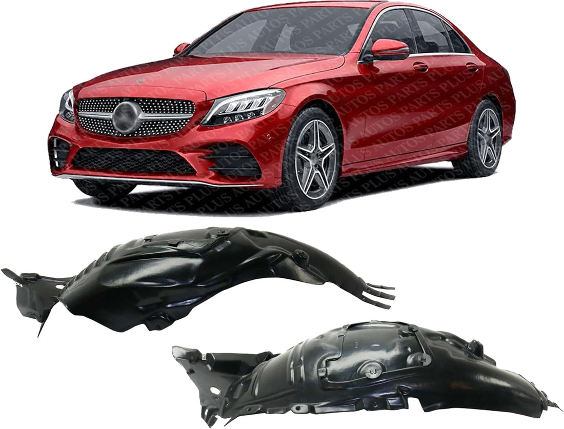 Set Of 2 Front Fender Liner Plastic Left Driver & Right Passenger Side Direct Replacement Compatible With 2015-2021 Mercedes Benz C-Class MB1249181 MB1248181 2056903401 2056903301