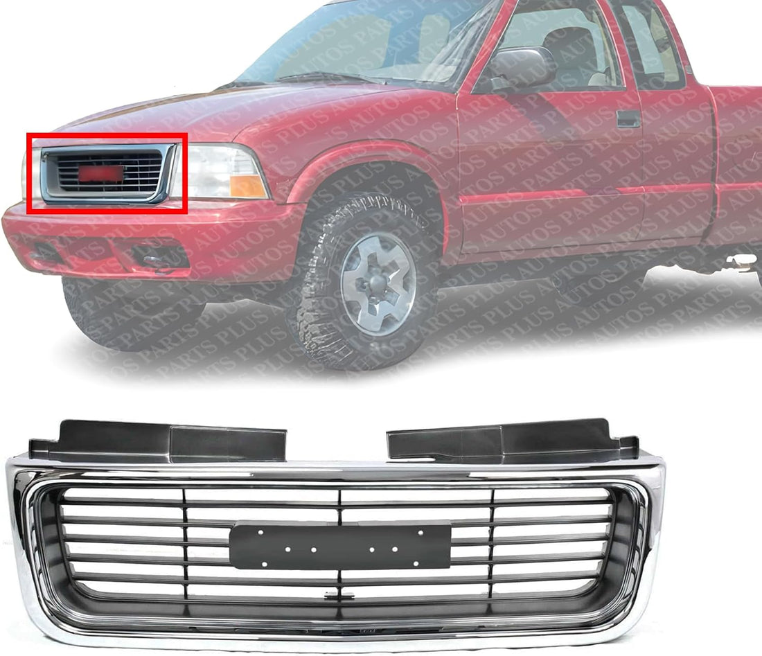 Front Grille Chrome Shell & Painted Silver Gray Insert Direct Replacement Compatible With 1998-2001 GMC Jimmy / 1998-2004 Sonoma GM1200422 19130793