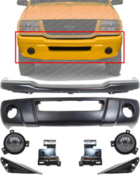Front Bumper + Lower Valance + Bracket Set + Fog Lights Right Passenger & Left Driver Side Direct Replacement Compatible With 2001-2003 Ford Ranger FO1002380 FO1095189 FO1066143