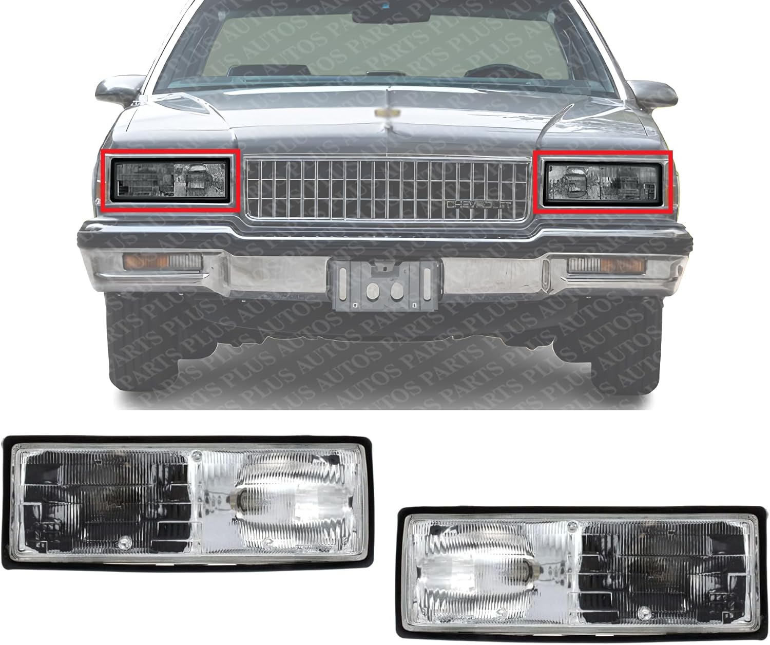 Set Of 2 Front Headlight Assembly Halogen Right Passenger & Left Driver Side Direct Replacement Compatible With 1987-1990 Chevrolet Caprice GM2502108 GM2503110 16513075 16513076