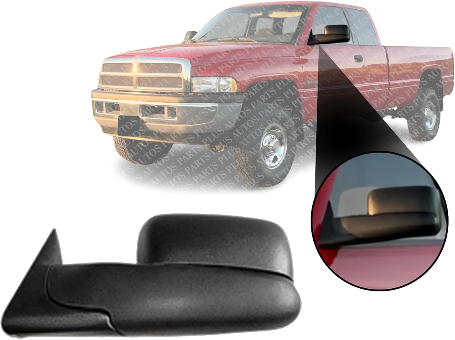 Front Towing Mirror Manual Adjust & Folding Non-Heated Textured Left Driver Side Direct Replacement Compatible With 1994-2001 Dodge Ram 1500/1994-2002 2500 3500 CH1320332
