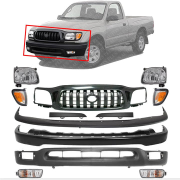 Front Bumper + Grille + Upper + Valance + Fillers + Headlight + Signal & Corner Lamp Left & Right Side Direct Replacement Compatible With 2001-2004 Toyota Tacoma 2WD TO1095131