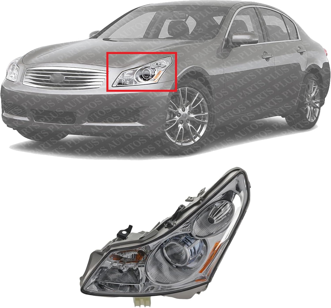 Front Headlight Assembly Left Driver Side Direct Replacement Compatible With 2007-2008 Infiniti G35 IN2502137 26060JK60C