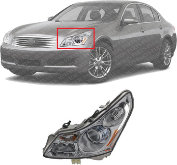 Front Headlight Assembly Left Driver Side Direct Replacement Compatible With 2007-2008 Infiniti G35 IN2502137 26060JK60C