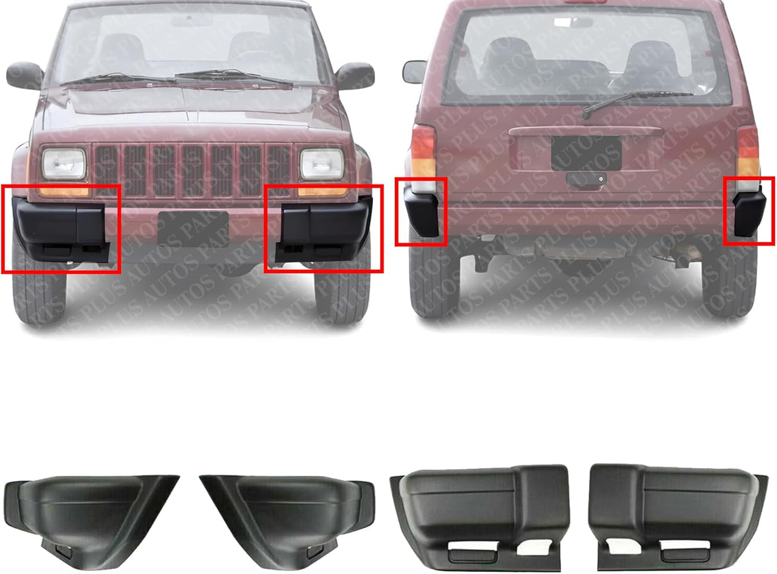 Front And Rear Bumper End Caps Textured Right Passenger & Left Driver Side Direct Replacement Compatible With Jeep Cherokee 1997-2001 CH1004126 CH1005126 CH1104139 CH1105139