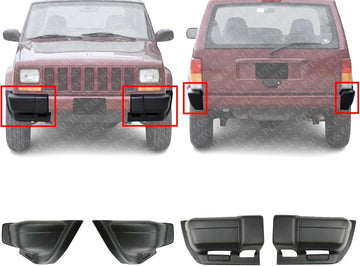 Front And Rear Bumper End Caps Textured Right Passenger & Left Driver Side Direct Replacement Compatible With Jeep Cherokee 1997-2001 CH1004126 CH1005126 CH1104139 CH1105139