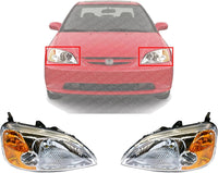 Set Of 2 Front Head Light Lens And Housing Right Passenger & Left Driver Side Direct Replacement Compatible With 2001-2003 Honda Civic HO2519102 HO2518102 33101S5PA01