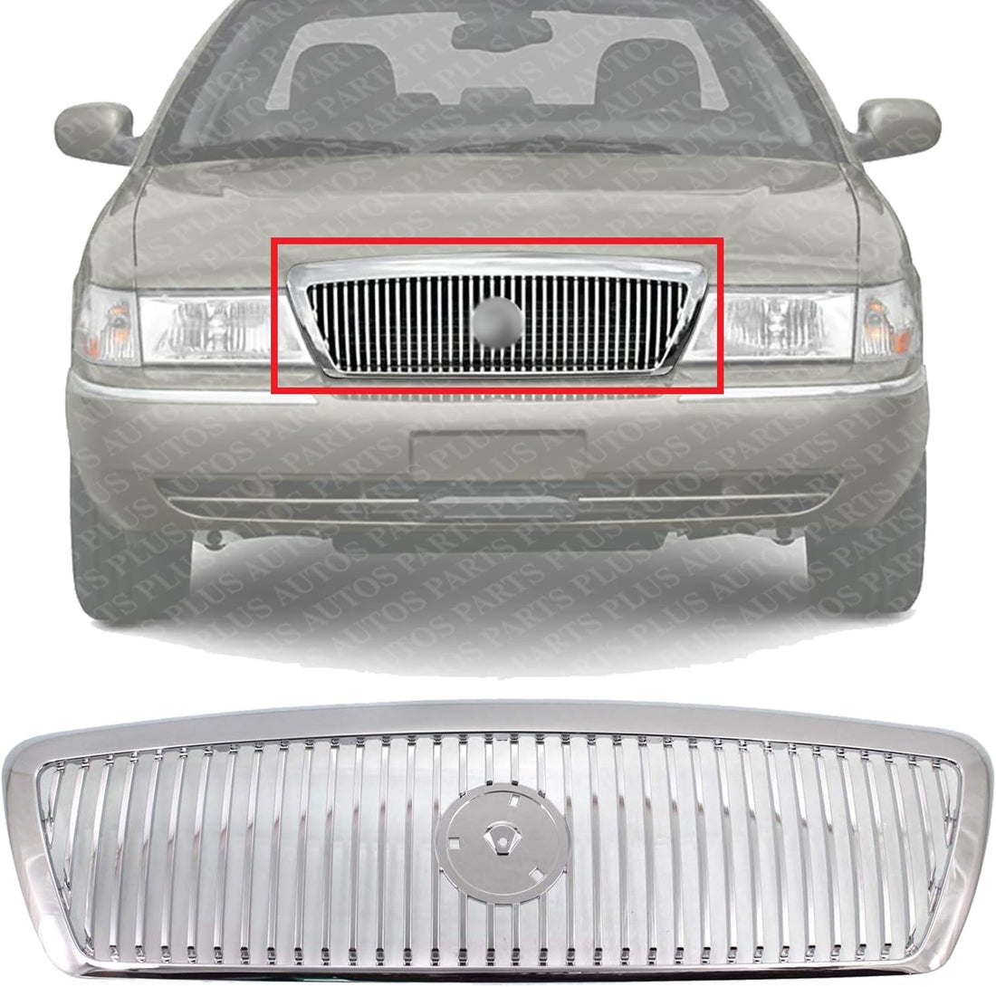 Front Grille Assembly Chrome Shell and Insert Plastic Without Emblem Direct Replacement Compatible With 2003-2005 Mercury Grand Marquis FO1200406 3W3Z8200AB