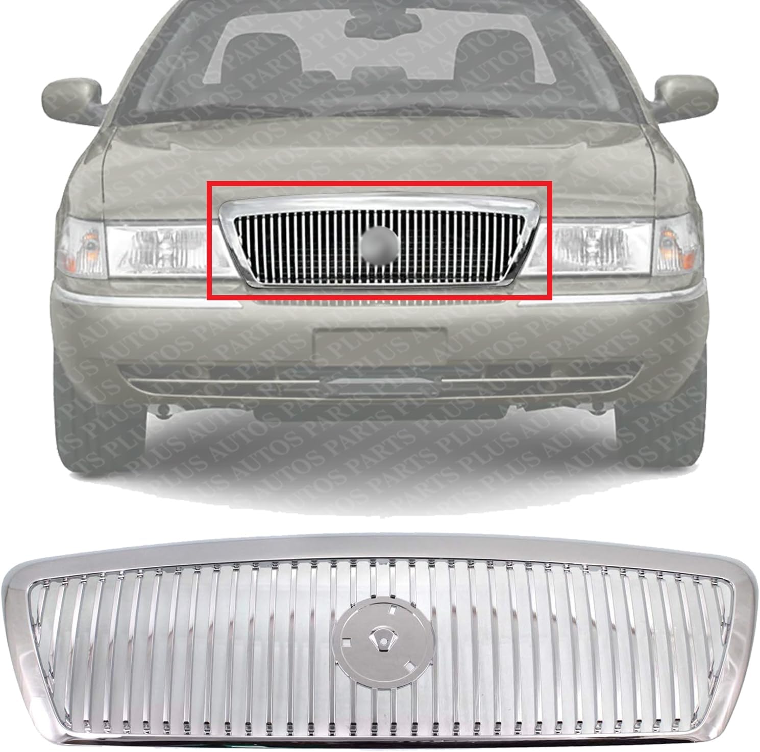 Front Grille Assembly Chrome Shell and Insert Plastic Without Emblem Direct Replacement Compatible With 2003-2005 Mercury Grand Marquis FO1200406 3W3Z8200AB