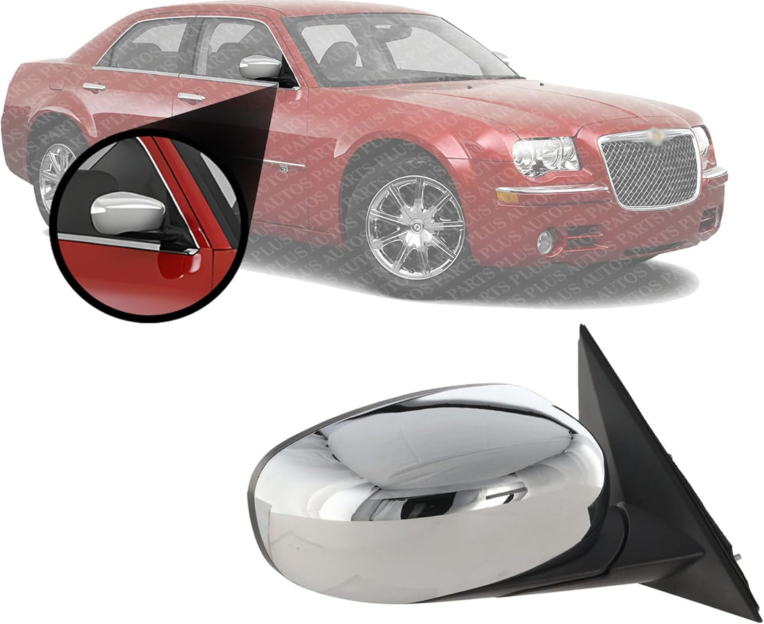 Front Power Mirror Manual Folding Chrome Right Passenger Side Direct Replacement Compatible With 2005-2010 Chrysler 300/2006-2010 Dodge Charger / 2005-2008 Magnum CH1321324