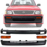 Front Bumper Primed Steel + Lower Valance Panel Textured + Signal Lights Left Driver & Right Passenger Side Direct Replacement Compatible With 1995-1997 Toyota Tacoma TO1002153