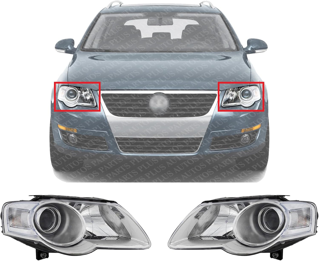 Set Of 2 Front Head Light Assembly Plastic Left Driver & Right Passenger Side Direct Replacement Compatible With 2006-2010 Volkswagen Passat VW2502130 VW2502134 VW2503130 VW2503134