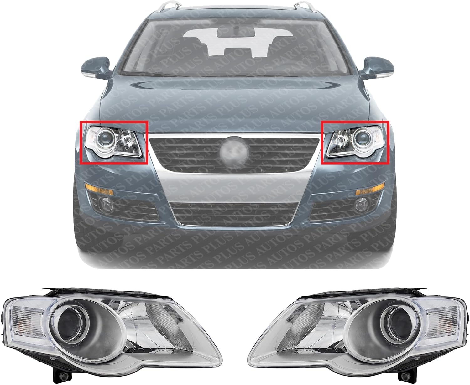 Set Of 2 Front Head Light Assembly Plastic Left Driver & Right Passenger Side Direct Replacement Compatible With 2006-2010 Volkswagen Passat VW2502130 VW2502134 VW2503130 VW2503134